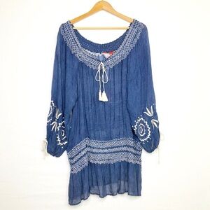 Roja Blue embroidered smocked tunic